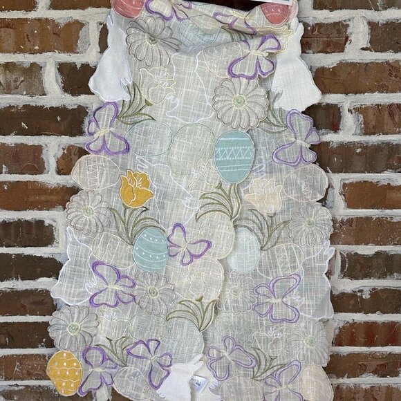 Mera Linens Table Runner Cut Out Spring Butterflies Flowers Easter Eggs 14"x 72" - Picture 7 of 7